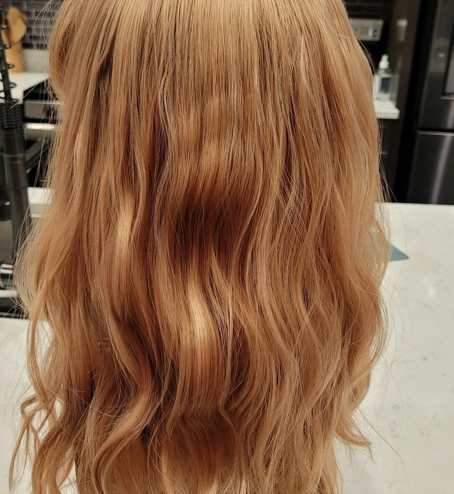 GOLDEN BROWN BLONDE with Bangs Wavy Synthetic Wigs
